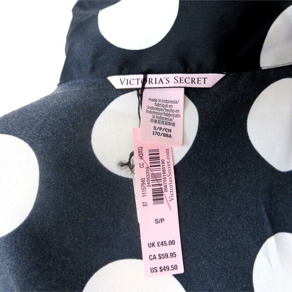 VICTORIA'S SECRET Afterhours Satin Sleep Top Sz S Black/White Made in Indonesia. - Picture 10 of 11
